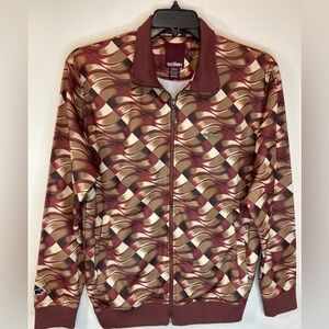 Scifen~Men’s Full-Zip Track Jacket~Rust, Tan & White Wave Pattern~Pockets~Size M